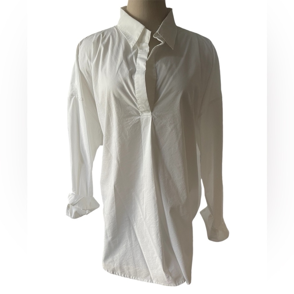 MAGASCHONI White Popover Top Oversized Fit with Collar Size XL - Picture 2 of 12